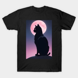 Cat with the pink moon T-Shirt